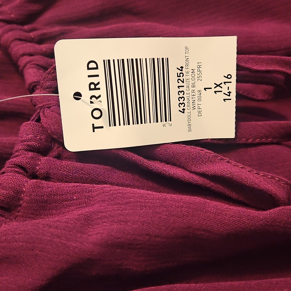 Torrid Purple Babydoll Crinkle Gauze Tie Front Blouse Size 1x 14-16 - Picture 5 of 7